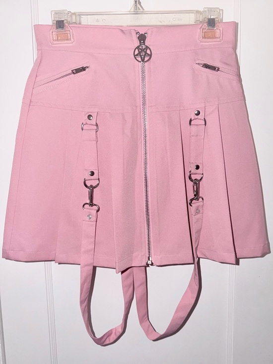 Killstar Dresses & Skirts - Killstar Pink Pleated Mini Skirt with Zip & Strap Hardware